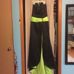 Neon green and black prom dress
